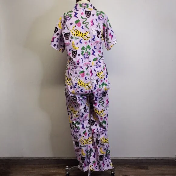 Nooworks Coveralls Short Sleeve Jumpsuit in Hastings Print Womens XXL Lavender - Picture 8 of 13